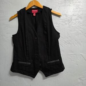 Chaps denim black, vintage button down vest woman's size M